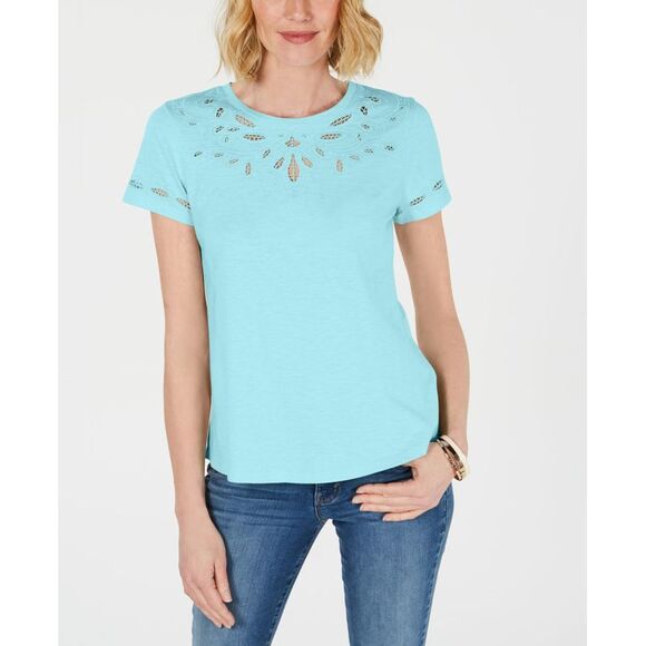 Charter Club Cutout Cotton T-Shirt - Picture 3 of 4